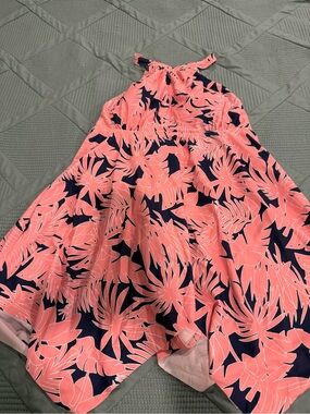 Source Unknown Pink and Navy Tropical Halter One-Piece Swimsuit. New and never w